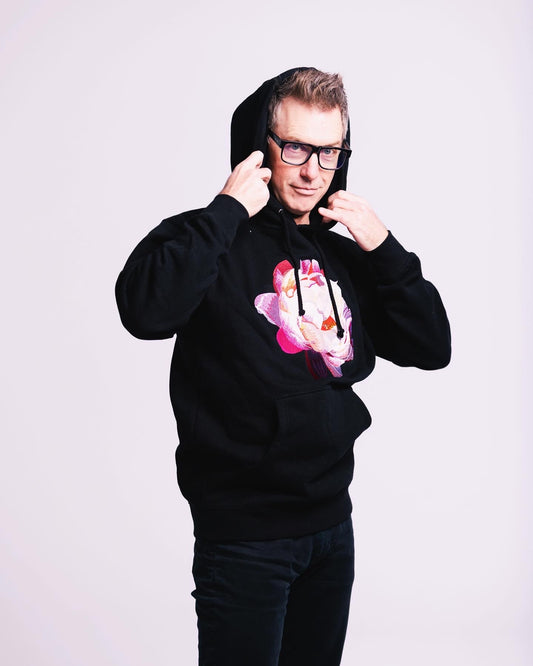 Embroidered Peony Black Anti-Fragile Hoodie