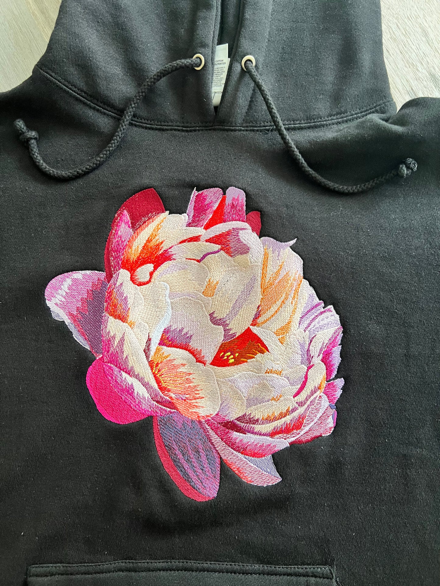 Embroidered Peony Black Anti-Fragile Hoodie